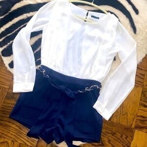 Romper navy blue short white top open back. New no tags ocean vibes romper